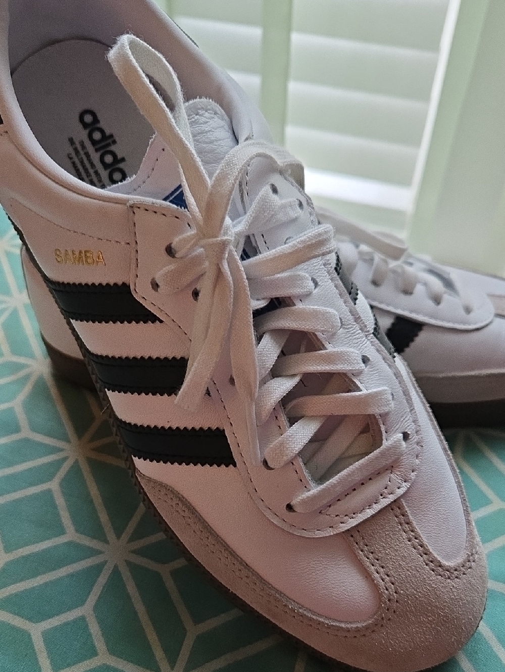 adidas Samba Women's White with Black Stripes and Gray Suede Trim